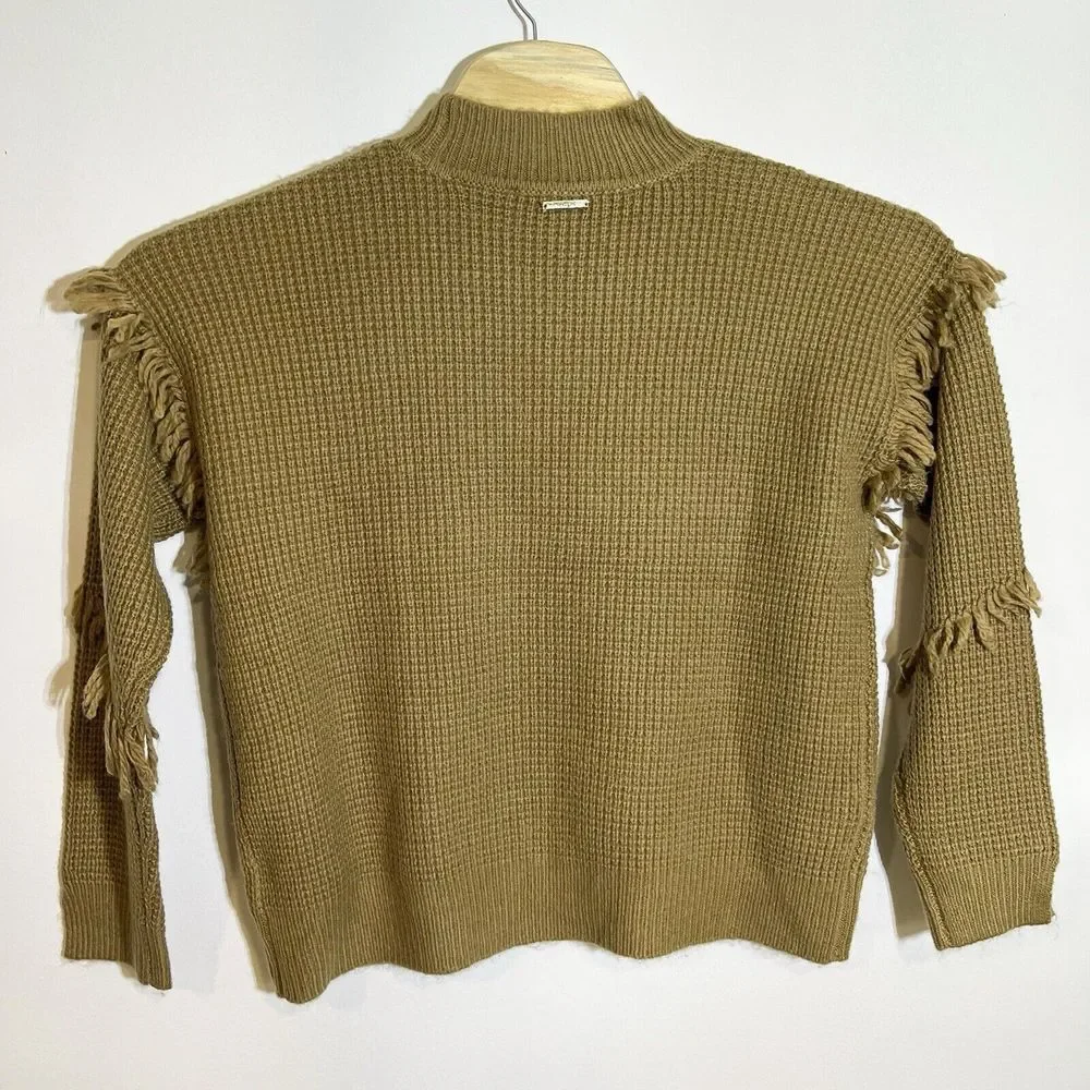 Michael Kors Women's L Fringe Knit Mock Neck‎ Sweater Brown